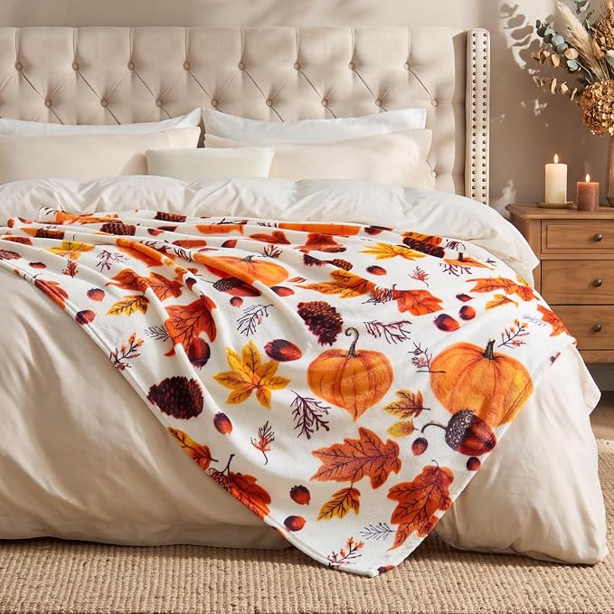 BEDELITE Fleece Blanket Soft Plush Fall Twin Size Autumn Pumpkin 60"x80" | - Image 4