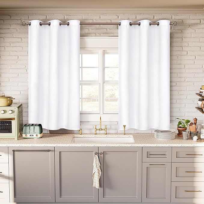 BGment Room Darkening Curtains 45 Inches Long - Grommet Thermal Insulated Drapes Small Window Treatment Panels for Kitchen Bedroom, 2 Panels, 38 x 45 Inch, Pure White