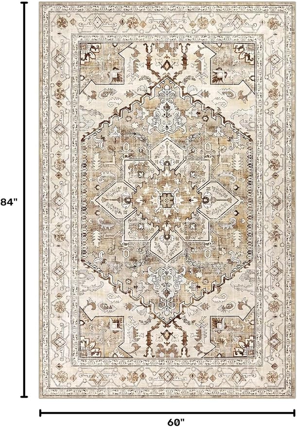 Yamaziot Area Rug 5x7, Non-Slip Washable Boho Vintage Living Room Bedroom Rug - Image 2