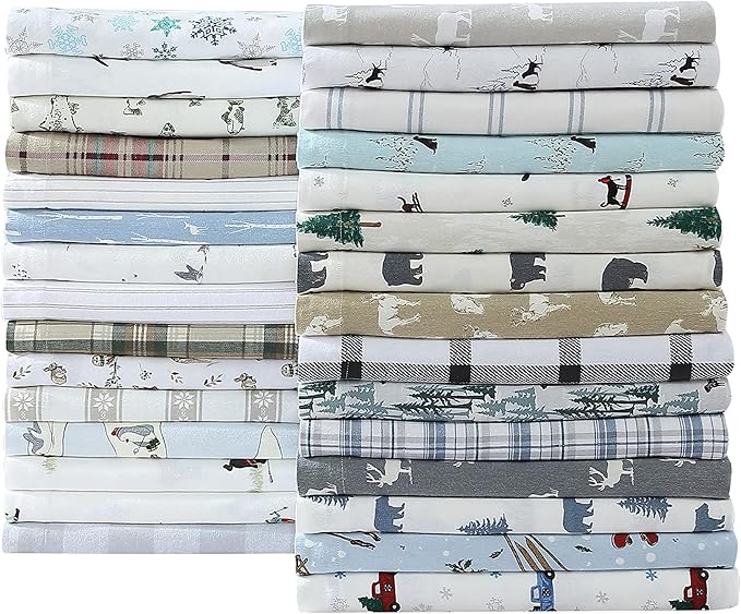 Eddie Bauer - Queen Sheets, Cotton Flannel Bedding Set, Brushed For Extra Softness, Cozy Home Decor (Snow Days, Queen)