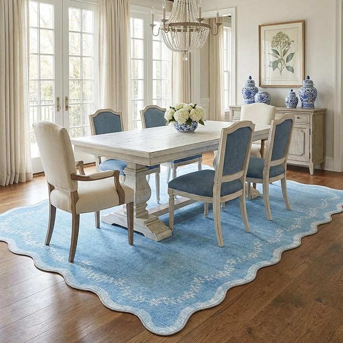 GarveeHome Scalloped Area Rugs 8x10 Large Blue Washable Living Room Rug | Soft - Image 3