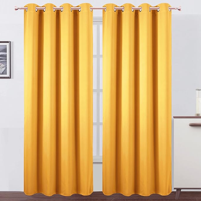 Yellow Thermal Blackout Curtains/52 x 84 Inch/Set of 2 Panels Room Darkening by Lemomo