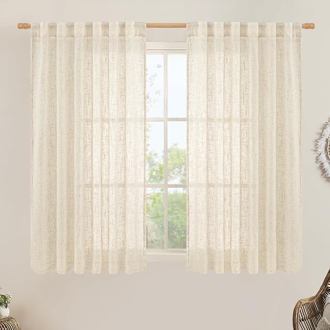 Linen Semi Sheer Curtains 40 Inch by LAMIT