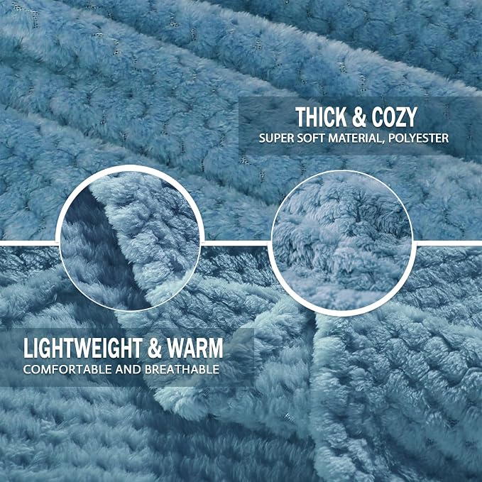 Exclusivo Mezcla Soft Waffle Fleece Bed Blanket Twin XL Size, Slate Blue | - Image 7