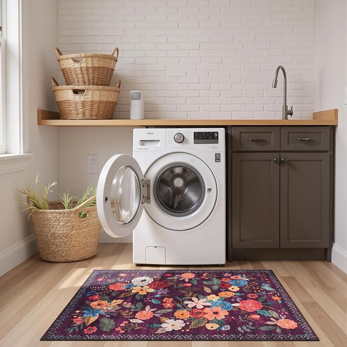 Purple Floral Hallway Runner Rug 2x5 - Image 4