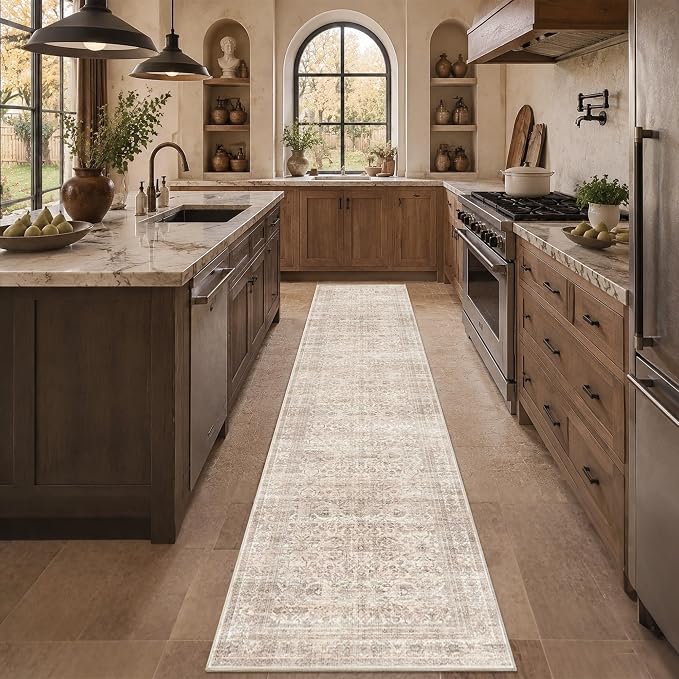 Schweek 2x10 Beige Washable Kitchen Runner Rug Long Runners - Image 3