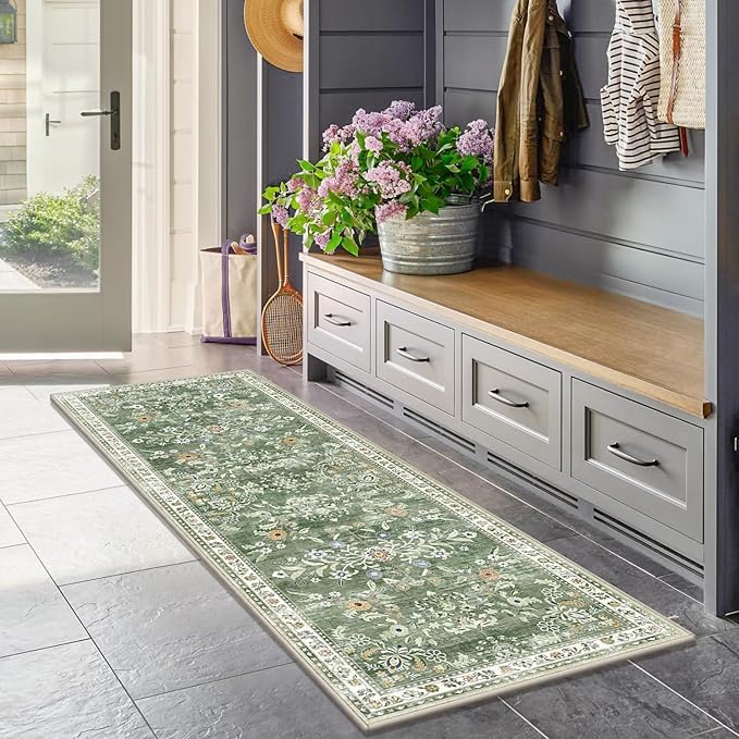 Yamaziot 2x5 Washable Hallway Runner Rug Non Slip Floral Carpet, Sage Green | - Image 7