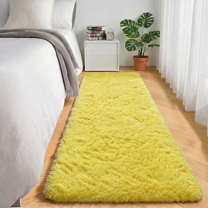 Yellow Runner Rugs for Bedroom Living Room, Fluffy 2x6 Bedside Area Rug | - Image 4