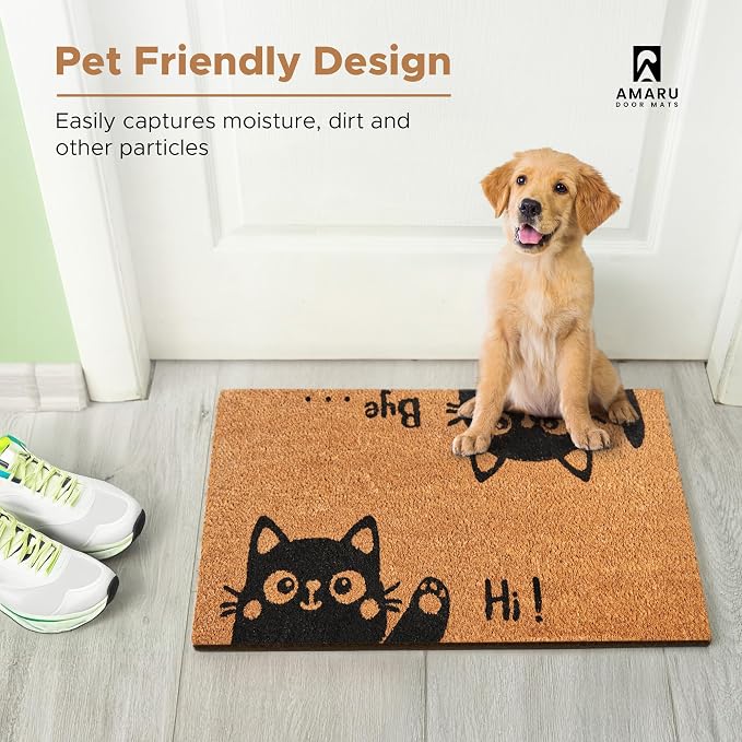 Coir Welcome Mat, Hi-Bye Cat, 17 x 29 in | 100% Natural Coir, Anti-Shedding - Image 7