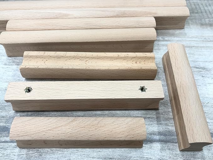 10Pcs Unfinished Beech Wood Solid Furniture Pulls Handles,Unfinished Unpainted Paintable Wooden Handles Cupboard Closet Drawer Handle Pull,Length 6.3",Hole Dis.5.04"