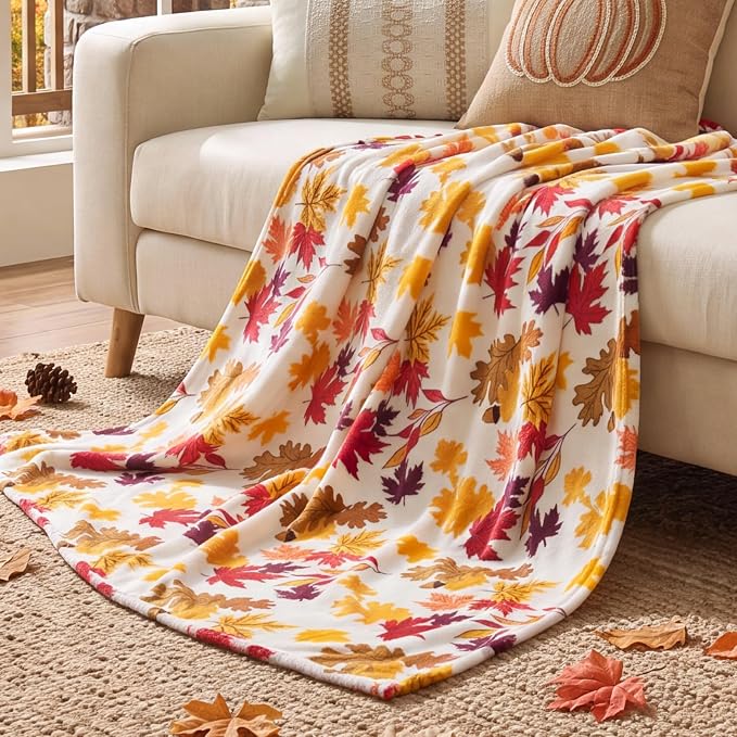 BEDELITE Fleece Blanket Soft Plush Fall Twin Size Autumn Leaves 60"x80" | Ultra - Image 8