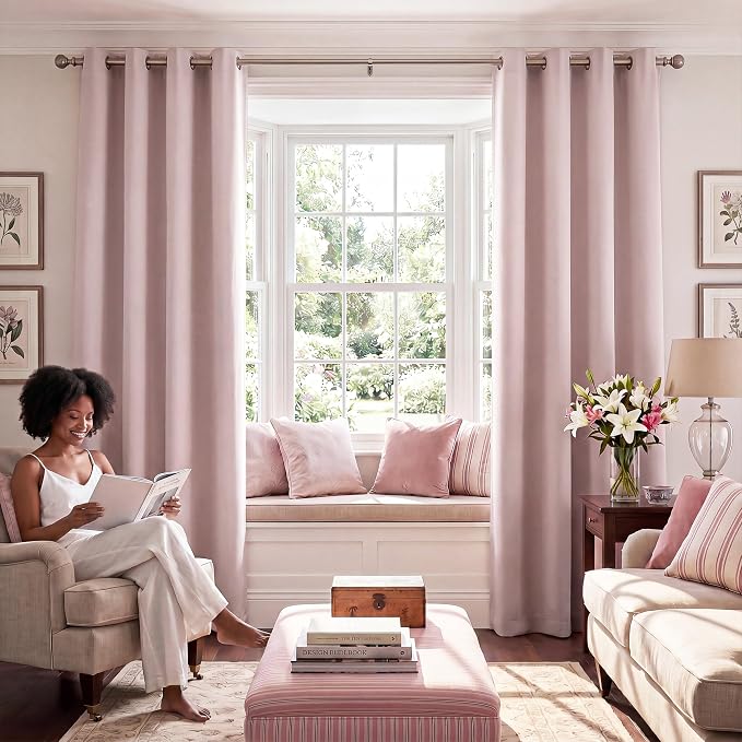 NICETOWN 100% Blackout Window Curtain Panels 84" Long, Blush Pink, 2 Pieces - Image 3