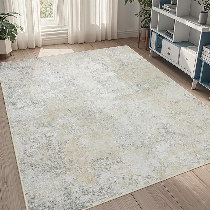 5x8 Area Rugs for Living Room Washable Bedroom Dining Room Beige Grey | Modern by Aelenmu