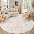 Round Area Rug for Living Room: 8ft Boho Washable Rug Beige Brown | Vintage by EXPEDIX