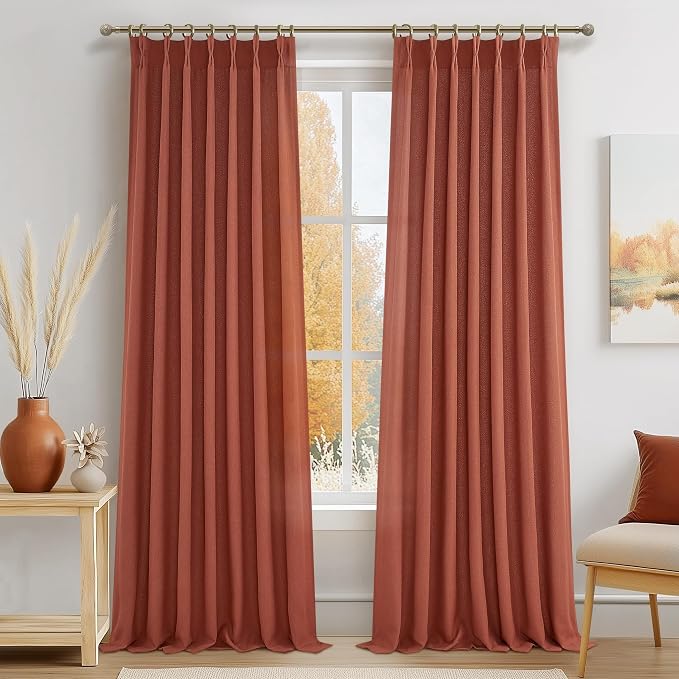PleatedDrapes Decorative Burnt Orange Sheer Curtains 96 Inches Long by PleatedDrapes
