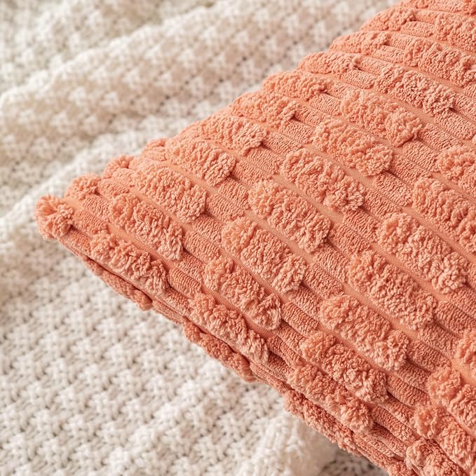 MIULEE Corduroy Decorative Throw Pillow Covers 20x20 Coral Pack of 2 | Soft - Image 5