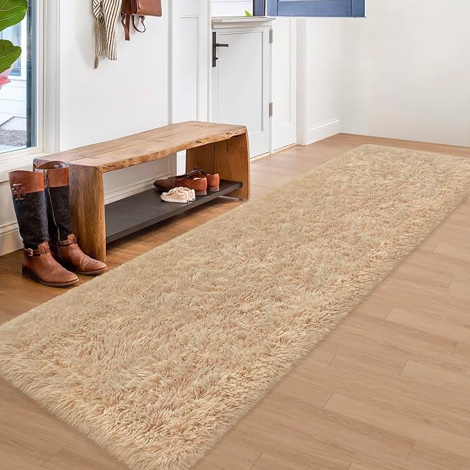 2x8 Bedside Area Rugs for Bedroom Soft Fluffy Shag Beige Rug for Hallway - Image 2