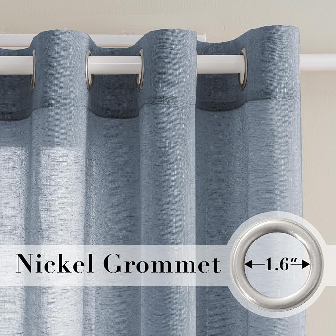 H.VERSAILTEX Semi-Sheer Linen Curtains 63 Inches Long Bedroom Window Treatments - Image 2