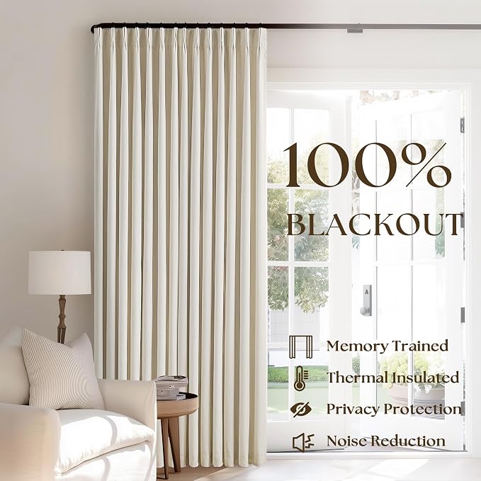Pleated Cream Beige Linen Blackout Curtains - Image 3