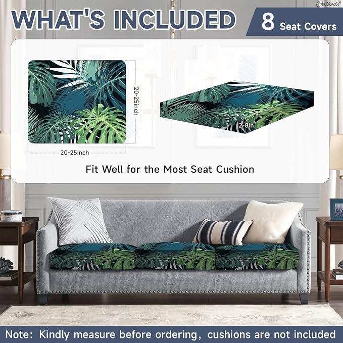 CALBODE 8 Pcs Stretch Outdoor Seat Cushion Covers, Indoor/Outdoor Couch Cover - Image 2