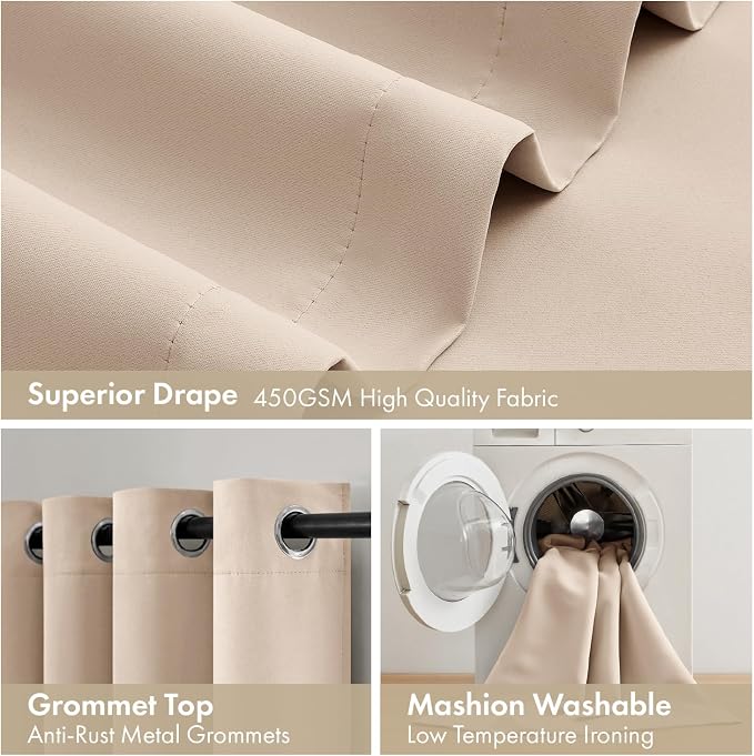 MIULEE Beige 100% Blackout Curtains - Image 7