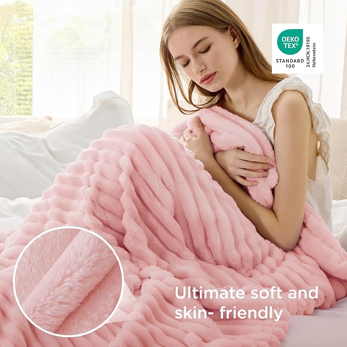 Bedsure Soft Twin Blanket for Bed Decor Gifts Coral Pink 60"x80" | Birthday - Image 4