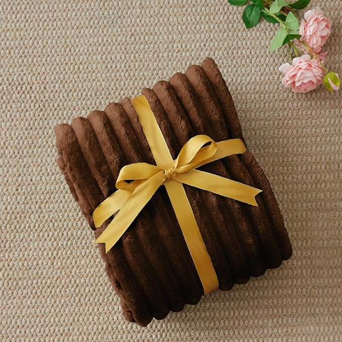 BEDELITE Striped Fleece Throw Blanket, Chocolate Brown, Soft Cozy, Lightweight - Image 2