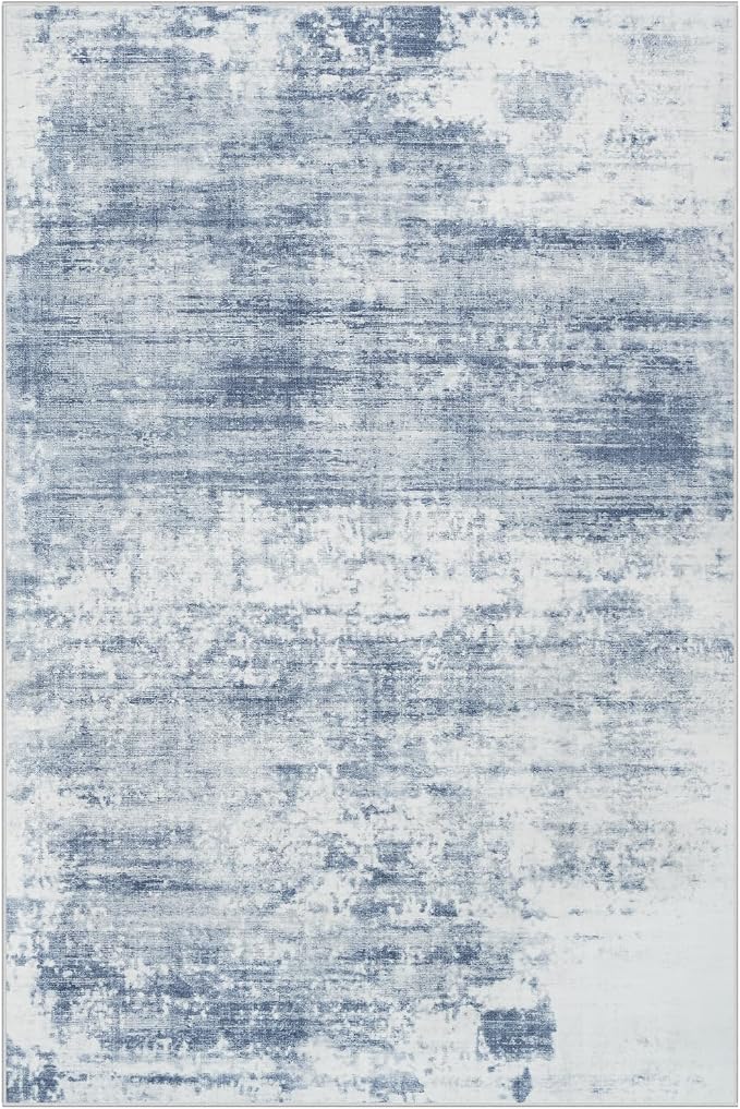 9x12 Area Rugs for Living Room: Washable Abstract Blue White Badroom Carpet | - Image 3