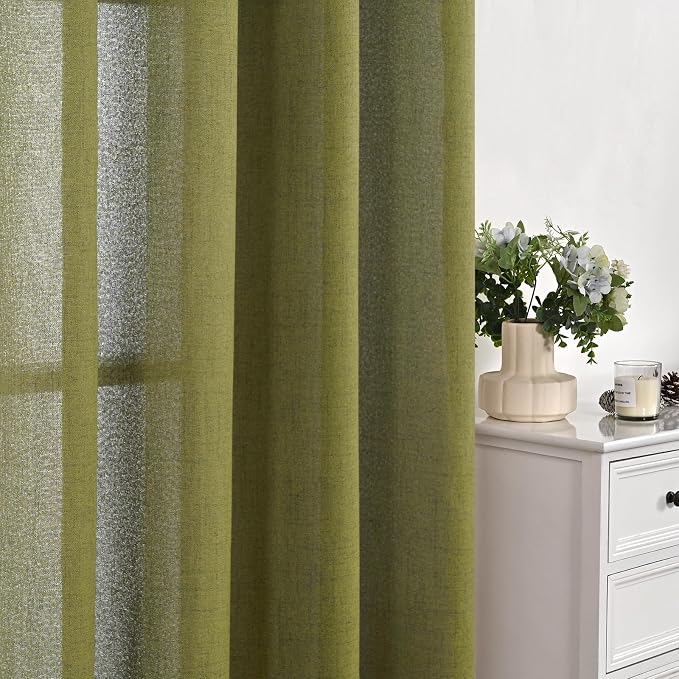 YoungsTex Green Linen Curtains 45 Inches Length, Short Window Drapes Light - Image 8
