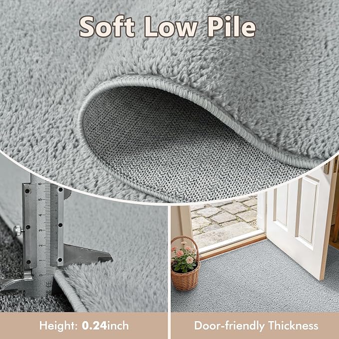 2x8 Light Grey Solid Runner Rug Washable Non-Slip - Image 4