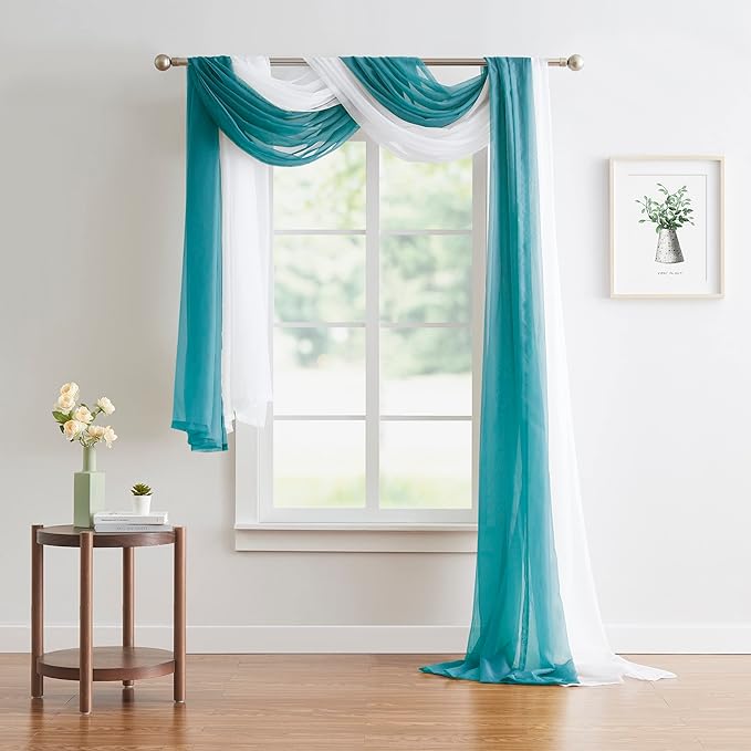 Warm Home Designs Standard Length Green Teal Sheer Window Scarf. Valance Scarves are 54 X 144 Inches. Great As Wedding Arch Draping Fabric, Bed Canopy Or for Decorative Project. AM Teal 144"
