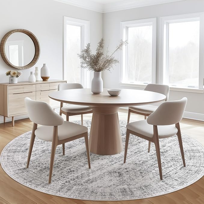 Soalmost 6x6 Grey Round Rug 6ft Circle Living Room Area Rugs Non-Slip | - Image 4