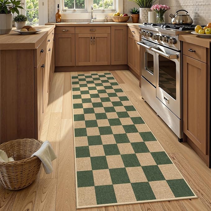 Lahome Checkered Easy Jute Kitchen Runner Rug, 2x8 Outdoor Rugs Washable | by Lahome