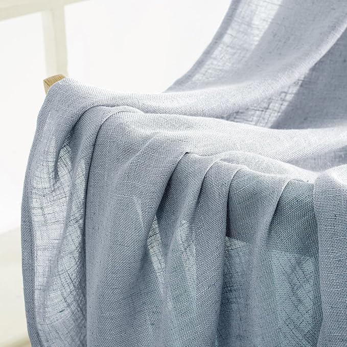 MIULEE Chambray Blue Linen Curtains 52x72 Inch Long - Image 6