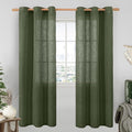 Olive Green Linen Curtains 80 Inch Length 2 Panels Set by LAMIT
