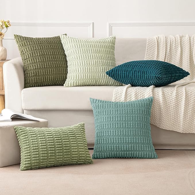 MIULEE Corduroy Decorative Throw Pillow Covers 20x20 Teal Green Pack of 2 | - Image 5