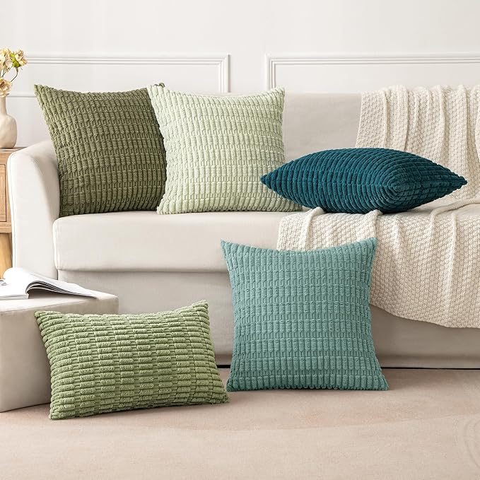 MIULEE Corduroy Decorative Throw Pillow Covers 16x16 Teal Green Pack of 2 | - Image 5