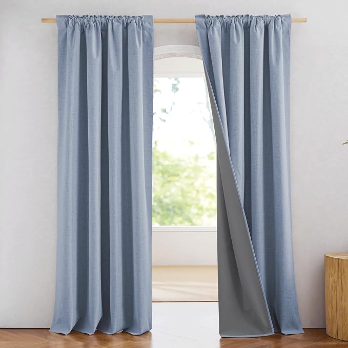 NICETOWN Full Blackout Linen Curtains 102" Length by NICETOWN