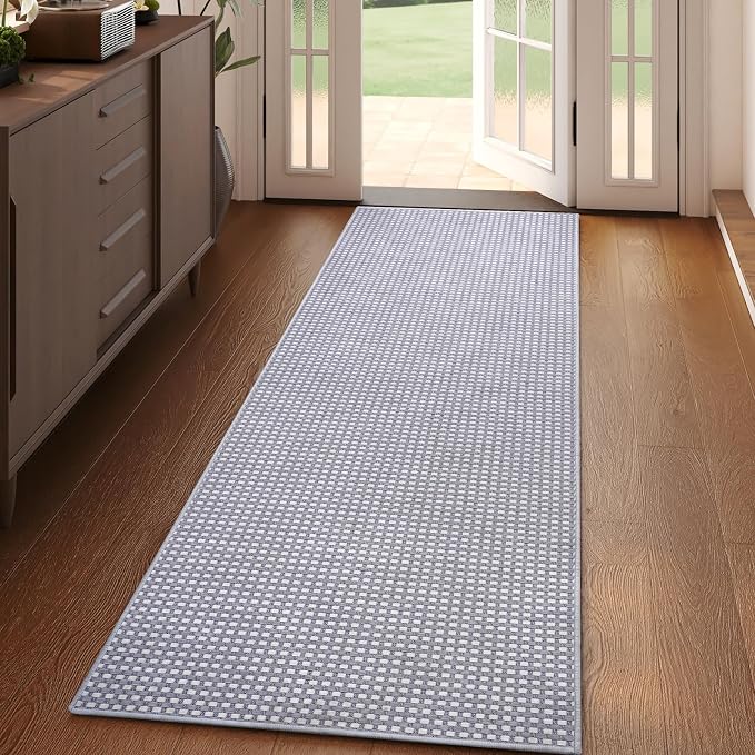 Hallway Runner Rug Woven Washable Long Kitchen Runner Gray 2x5 ft | Boho Soft by YDKGL