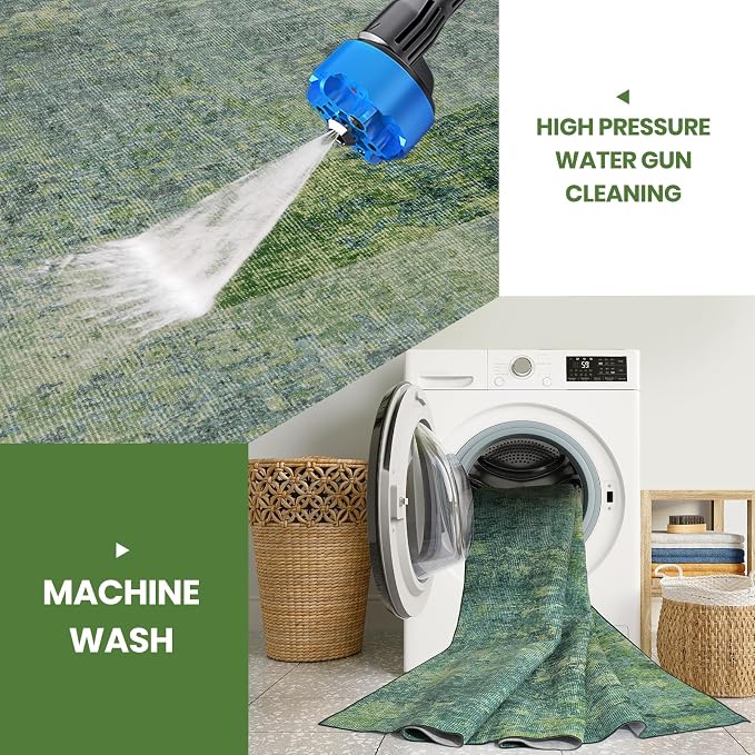 8x10 Green Washable Area Rugs for Living Room, Dining Room, Playroom | Ultra - Image 3