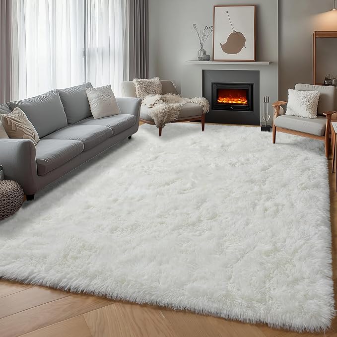 Cream White Rugs for Living Room Bedroom, 5x8 Fluffy Bedside Area Rug, Soft - Image 4