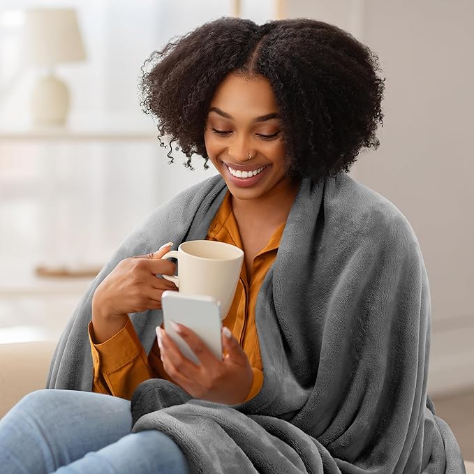 Utopia Bedding Fleece Blanket Throw XL Size Grey 300GSM Luxury Anti-Static Fuzzy Soft Microfiber Blanket for Couch, Sofa and Bed (70x50 Inch)