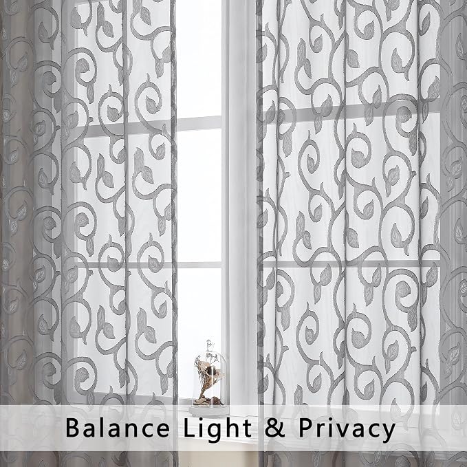 Furman Sheer White Curtains 45 Inch Length 2 Panels Set - Image 3