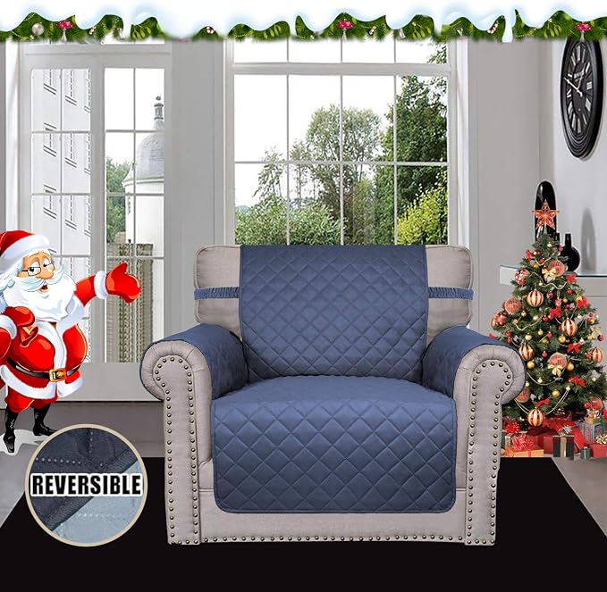 Easy-Going Reversible Couch Cover, Small Chair, Dark Blue/Light Blue | Machine - Image 2