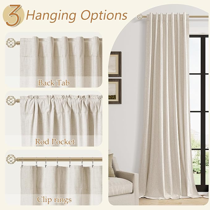 100% Blackout Linen Curtains for Bedroom 90 inches Long, Thermal Insulated Room - Image 6