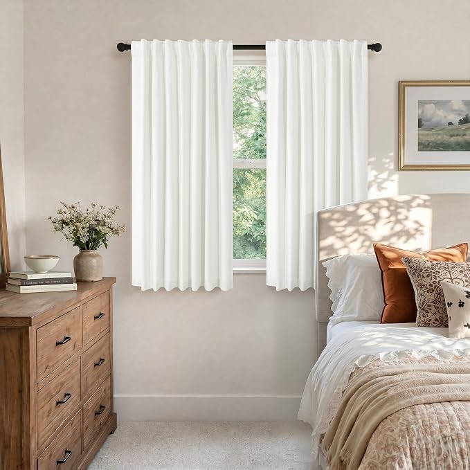 Pitalk Short Linen Textured Blackout Curtains - Image 3