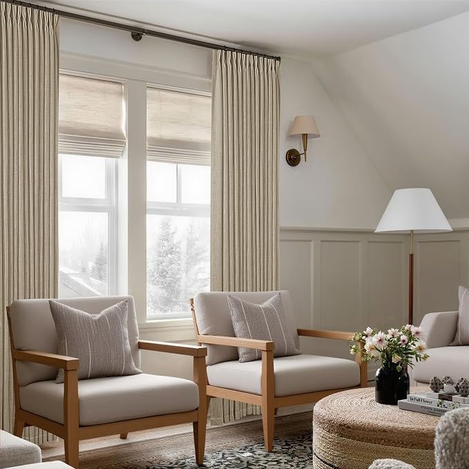 Neutral Pinch Pleated 96 Inch Greige Light Filtering Flax Linen Curtains | Flax - Image 2