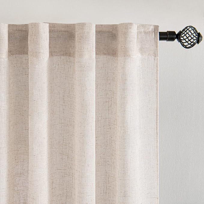 MIULEE Kitchen Curtain 24 Inch Long 2 Panels Natural Linen White Farmhouse | - Image 4