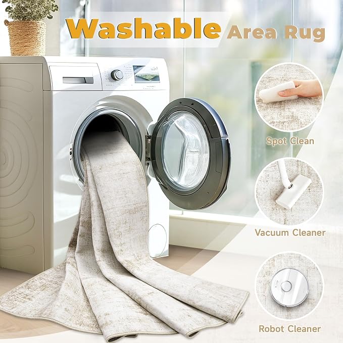 8x10 Area Rugs Washable Rug: Abstract Neutral Rugs Modern Non Slip Area Rug - Image 4