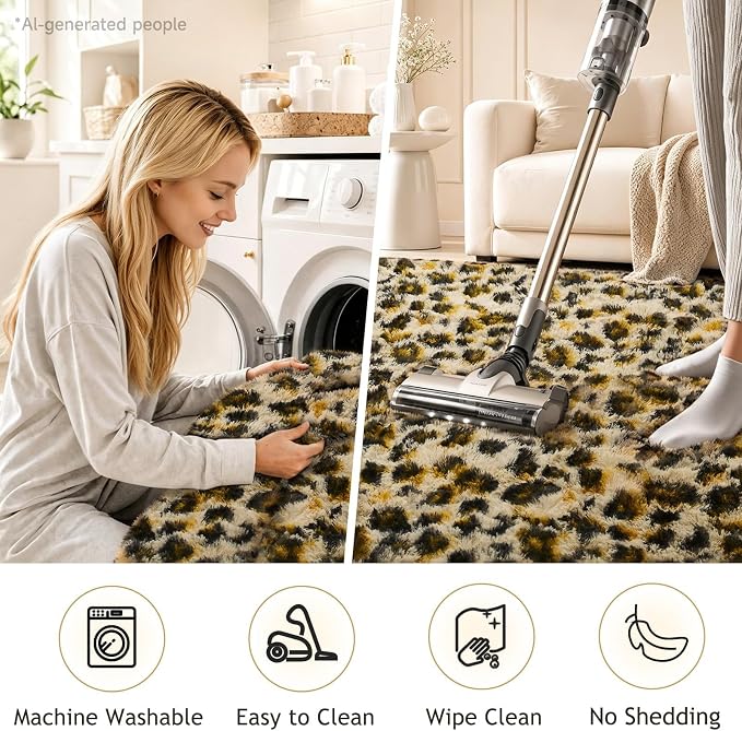 Ophanie 6x9 Leopard Rugs for Bedroom Living Room, Cheetah Print Rug Fluffy Shag - Image 6